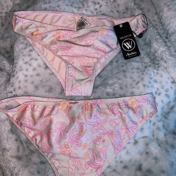 2 Bas De Bikini Wildfox Taille S - Motif Guépard Rose Et Bleu Turquoise, Volants